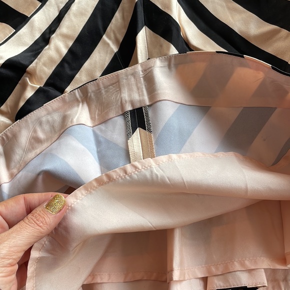 JILL STUART COLLECTION peach & black striped silk mini skirt sz2 waist ~25” - Picture 3 of 8
